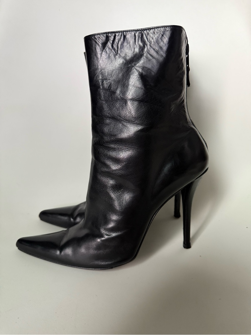 Stuart Weitzman Black Leather Pointed Stiletto Ankle Boots